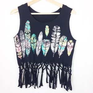 Sleeveless Boho Fringe Feather Top M
